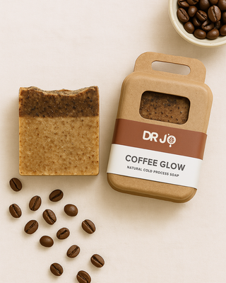 Coffee scrub soap bar with visible coffee grounds texture