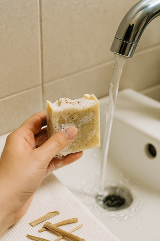 Exfoliating herbal soap for clearer skin